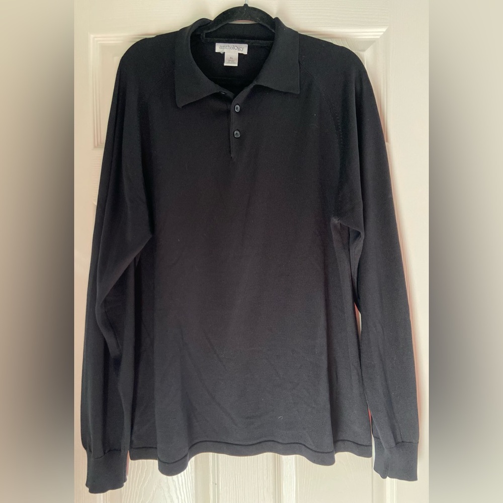Anthology 100% silk long sleeve polo. Size XL black